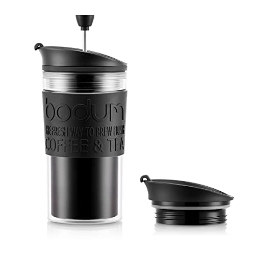 Bodum 11102 – 01S Thermos a stantuffo, Coperchio a Clamshell, Nero, Trasparente, 0,35 l, plastica, 8,9 cm