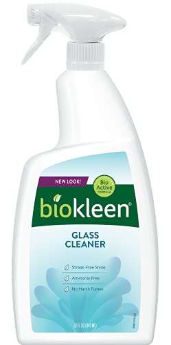 BIOKLEEN GLASS CLEANER SPRAY CONCENTRATE MULTIPURPOSE, DRIES STREAK-FREE, ECO-FRIENDLY, PLANT-BASED – PACKAGING MAY VARY – 32 OUNCES
