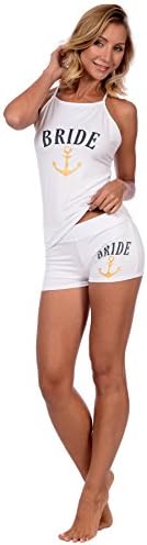 Cozy Loungewear Women's Bride/Bride's Mates Convertible Tank and Short Set (Large, White)