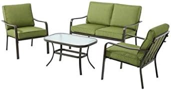 Mainstays Stanton Cushioned 4 Piece Patio Conversation Set Green Seats 4 Garden Outdoor Amazon Com