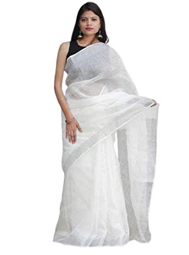 Ditya Fashion's linen sarees with silver border and jeqard blouse for daily use for women