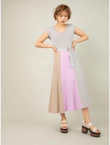 Amazon セシルマクビー Cecil Mcbee 3配色ノースリーブニットワンピース フレアシルエット ハイウエスト レディ デート グレー M ワンピース チュニック 通販