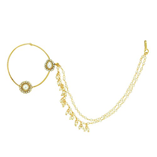 Ethnic Indian Artisan Bridal Jewelry Set Non-Pierced Nose Ring with ChainSANO0006WH