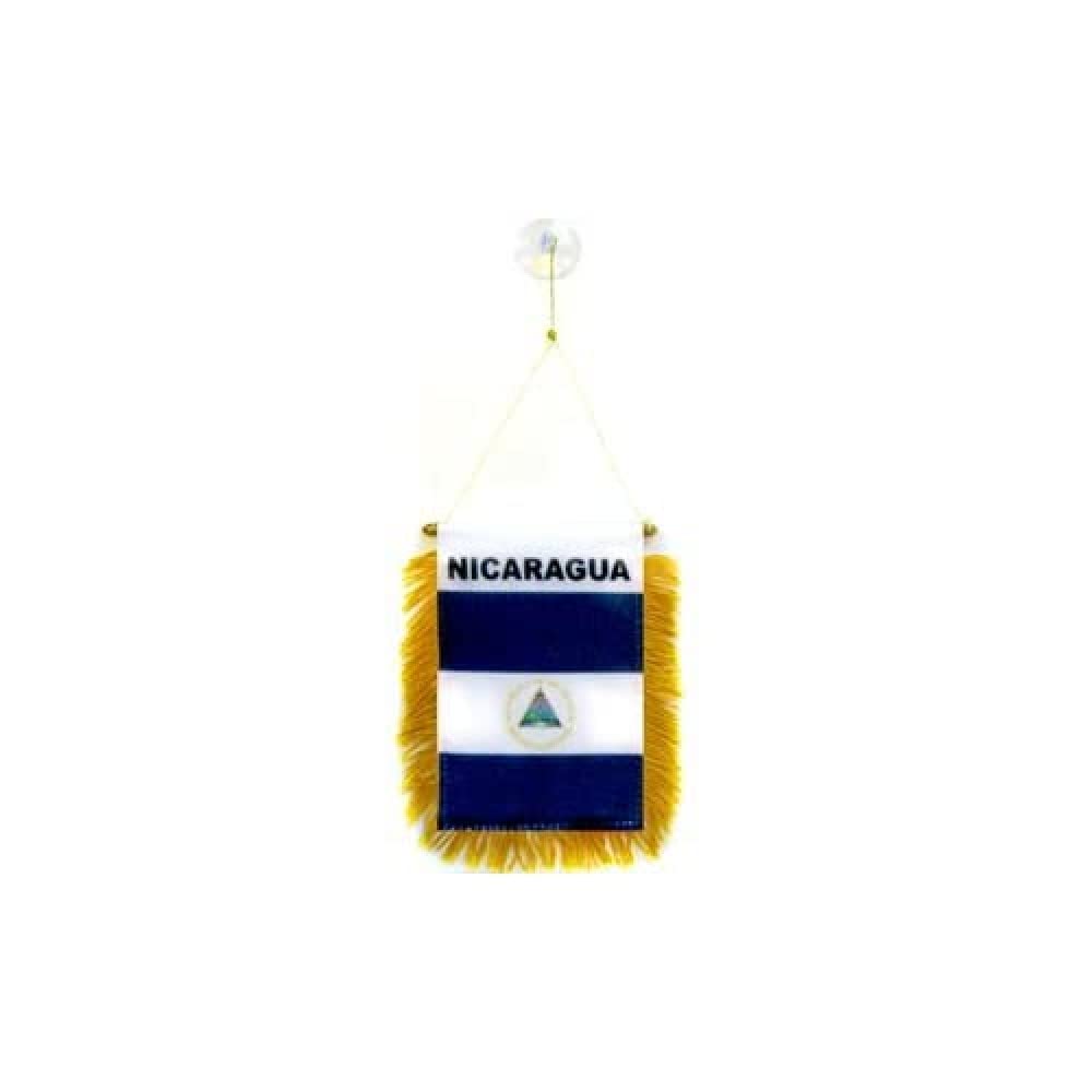 AZ FLAG - Nicaragua Mini Banner - 6'' x 4'' - 100% Polyester Nicaraguan Small Pennant for Car - Double-sided Flag with Suction Cup Hanger — image 1