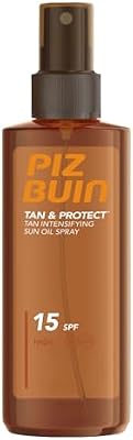Piz buin protetor solar spray spf15, tan & protect acelerador de bronzeamento corpo e rosto, com vitamina e e proteção uva/uvb, 150 ml
