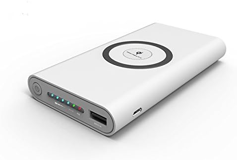 Fast Qi Wireless Charging Power Bank 10000mAH by Blobfish, Portable Charger USB Type C and Micro USB Input Qi Enabled Wireless Charging Output and Receiver Input Good for Smartphone (White)