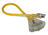 2-ft 12/3 Heavy Duty 3-Outlet Lighted SJTW Indoor/Outdoor Extension Cord by Watt's Wire - Short Yellow 2' 12-Gauge Grounded 15-Amp Three-Prong Power-Cord (2 foot 12-Awg)