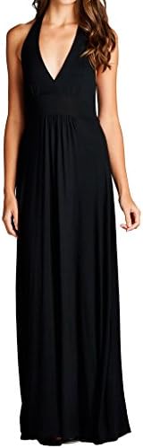 Loving People Solid Halter V Neck Maxi Dress, Medium, Black