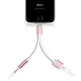 iphone 7 adapter, 2 in 1 lightning cable charge and headphone (Rose Gold)