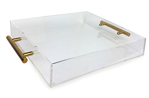Isaac Jacobs Clear Acrylic Tray with Handle (12x12, Clear with Gold Handle)