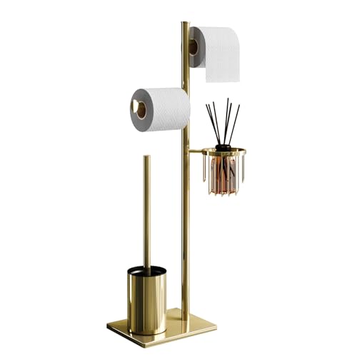 Toilet Paper Holder Set Gold Stainless Steel Freestanding Toilet Brush and Storage Basket Perfect for Organizing Bathroom with Elegance and Practicality