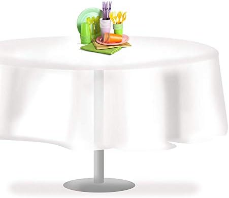 Smoky Clear 12 Pack Premium Disposable Plastic Tablecloth 84" Inch Decorative Round Table Cover By Grandipity
