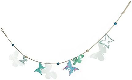 Roser Life Garland Banner Decorations⎮Handmade Boho Decorative Hanging Ornament⎮Silk Fabric Home Outdoor Party Decor⎮Birthday Wedding Christmas Baby Shower Cake Teal Blue Butterfly (Pack of 1)