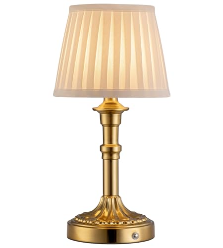VISDANFO Wireless Table Lamp, LED Fabric Lampshade Small with Battery, Dimmable for Living Room, Dining Room, Bedroom, Bathroom (Bronze)