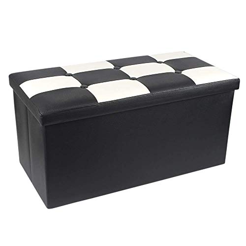 B.N.D TOP Folding Storage Ottoman Bench, Storage Chest Footrest Padded Seat, Faux Leather, Black & White 30 Inches use it as Shoe Storage Seat or Blanket Chest Black & White Bench