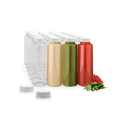 12 Ounce Juice Bottles, 100 BPA Free Empty Plastic Bottles Recyclable, With Safety Cap, Clear