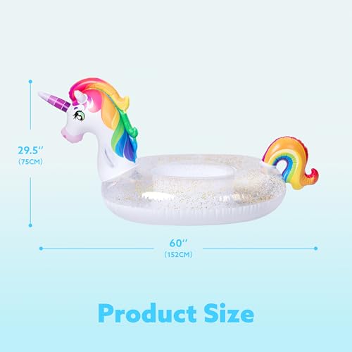 JOYIN Unicorn Pool Float Kids - Inflatable Rainbow Unicorn Floaty with Glitters Fun Pool Floats, Ride On Unicorn Beach Lake Floaties Raft Lounge, Party in Summer Decorations Pool Toys for Kids