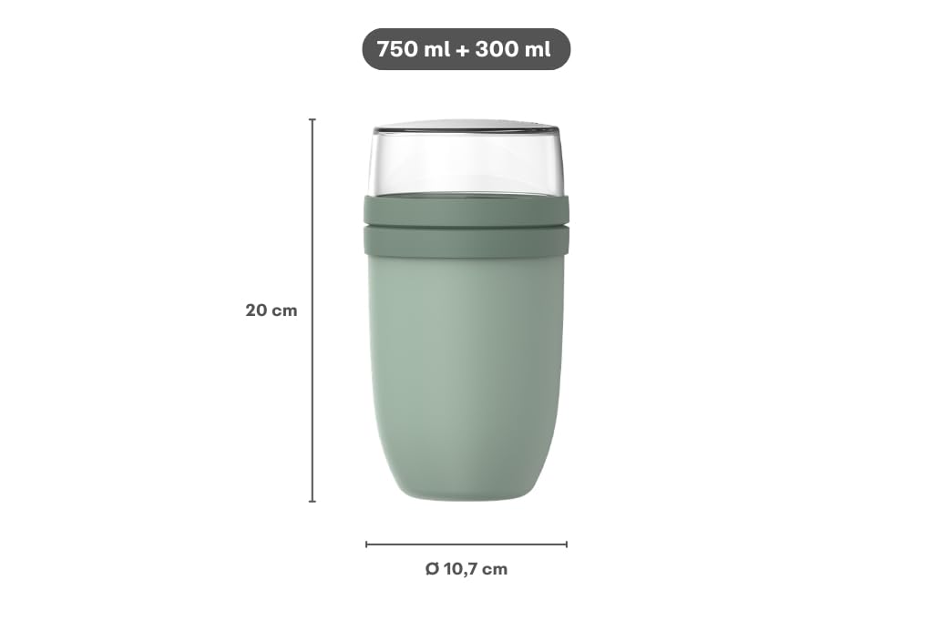 Mepal - Müslibecher xl Ellipse - Müslibecher To Go - Joghurtbecher To Go - Unterteilung für Joghurt & Müsli - Geeignet für Gefrierschrank, Mikrowelle & Spülmaschine - 750 + 300 ml - Vivid mauve 3