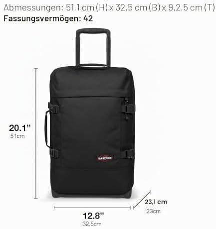 Tranverz S Kabinentrolley 42L (51 x 32,5 x 24 cm), robuster Koffer mit Rollen, leichtes Handgepäck mit 2 Fächern, Teleskopgriff & TSA-Schloss - Black