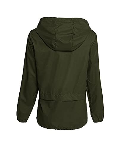 MAROWAY RAIN JACKETS WOMEN LIGHTWEIGHT WATERPROOF RAINCOATS PACKABLE OUTDOOR ACTIVE HOODED WINDBREAKER COAT ARMY GREEN