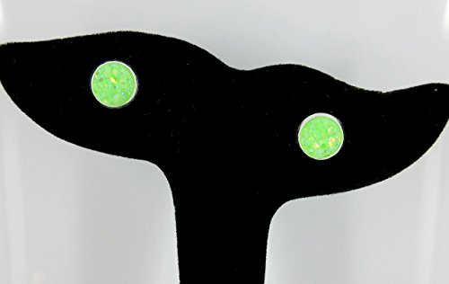 Silver-tone Lime Green AB Faux Druzy Stone Stud Earrings 8mm