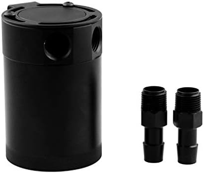 Kakiyi Universal Racing Baffled 2-Port Oil Catch Can Tank Reservoir Black Air-Oil Aluminum Alloy Separator