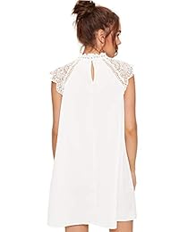 Vestido floral bordado de encaje con manga casquillo lindo de Romwe para mujer