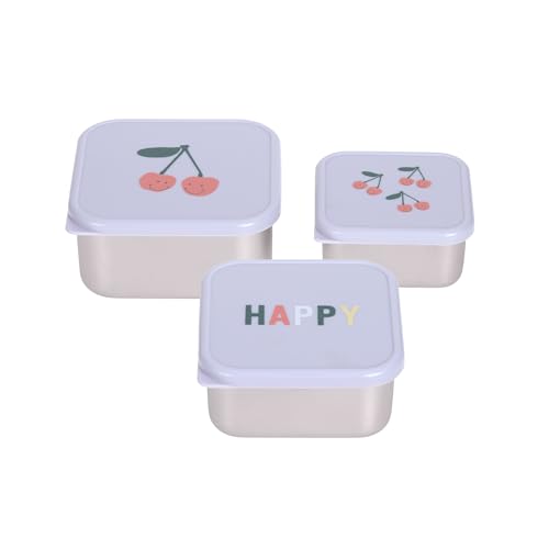 LAESSIG Childrens Snack Box Set of 3 Stainless Steel Happy Fruits Cherry