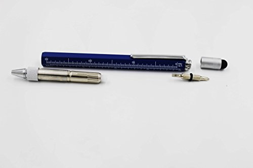 6 in 1 Multitool Pen with Gift Box - Includes 1 Ballpoint Pen, Universal Stylus Pen, Ruler,Flat and Phillips Screwdriver Bit, Level Gauge - The Perfect Multi-Function Gadget (Matte blue)