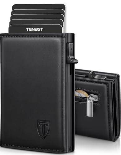 Portafoglio Uomo Slim, Portacarte in Pelle con Protezione RFID, Porta Carte di Credito Uomo Piccolo, Porta Tessere con Portamonete e Scomparti Banconote