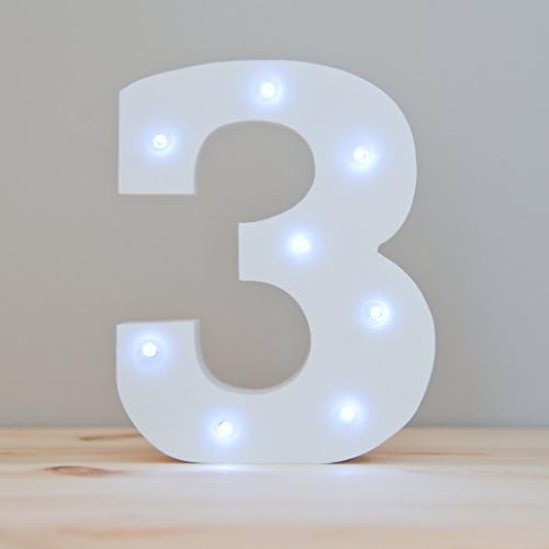 Up In lights Decoartive LED 3rd Birthday White Wooden Age Numbers - Number 3