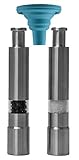 Salt and Pepper Grinder Set - Slim Push Button Shaker Mills w/ Collapsible Funnel & Storage Pouch - Gift Set of 2 Grinders by Maestro