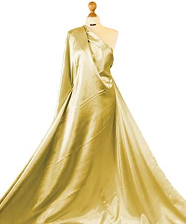 Premium Quality | Polyester Satin Fabric | Shiny Bridal Fabric | Dressmaking and Craft Material | FABRIQUES (Gold, 1 Meter)