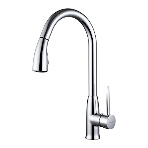 Lead Free Pull Down Kitchen Faucet Best Commercial Solid Brass Kitchen Sink Faucet With Pull Out Sprayer High Arc Single Handle Bar Faucet Chrome SonTiy - Thumbnail 7
