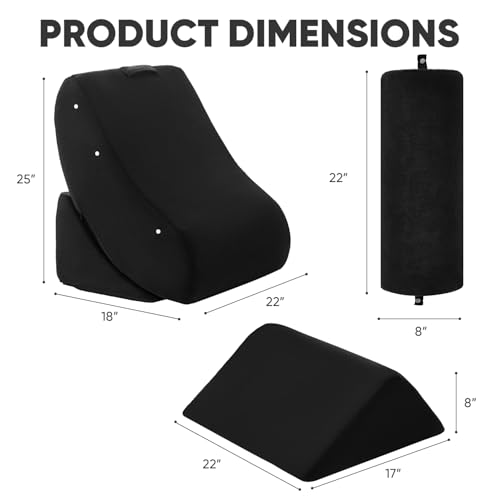 OAISZ 4 PCS Wedge Pillow Set for After Surgery, Memory Foam Orthopedic Bed Wedge Pillow Set, Adjustable Bed for Sleeping, Acid Reflux Relief, Post Surgery Recovery, Back Support, Leg Elevation, Black