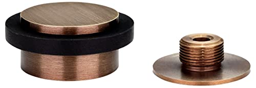 EVI Herrajes | Adhesive Door Stop with Threaded Base | Ø35x21mm | Solid Brass Leather Finish | Black Rubber | Includes Screw | I-203/35X19DUAL-CU