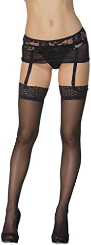 ABERRY Women Sexy Black Lace Mesh Garter Belt With G-String