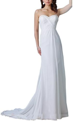 Kimbridal Women's Sweetheart Beaded Chiffon Beach Wedding Gowns for Brides 2016