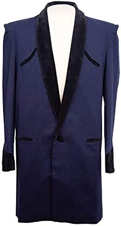 Giacca Drape Teddy Boy Blu Reale Con Collo In Velluto Nero - Taglia 52 (Chest 52) - Riproduzione Vintage