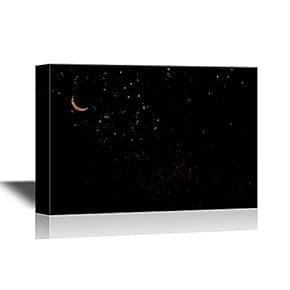 Canvas Wall Art - Night Sky with Star and Moon - Gallery Wrap Modern Home Art | Ready to Hang - 12x18 inches