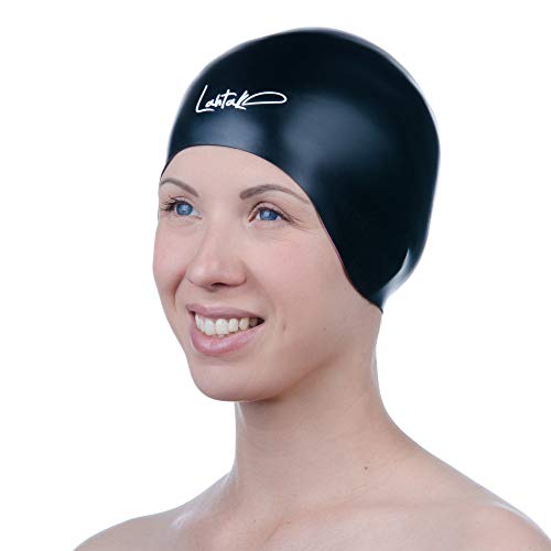 Swim Cap Reversible 3D - Swimming Cap Women Men - Silicone Swim Cap Waterproof- Best for Short and Medium Long Hair - Adult Swim Cap - Youth Swim Cap - Swim Hats (Black & Aqua Blue)