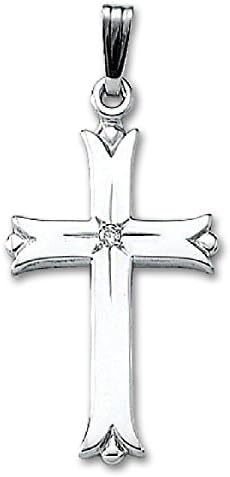Genuine 14K White Gold and Diamond Cross Pendant (5/8"x7/8")