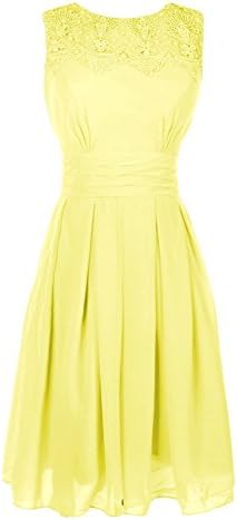 Ouman Short Prom Dress Bridesmaid Gowns with Appliques Neckline Yellow XX-Large