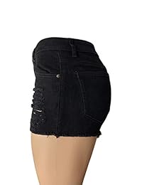 Aodrusa pantalones cortos de mezclilla desgarrados para dama, de medios afectados, realzando el cuerpo, corte curvado, pantalones vaqueros desgastados