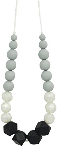 Mamiton 100% Natural Soothing Accessories Charms Baby Teether Silicone Chewy Sensory Beaded Rattle Necklace(Black)