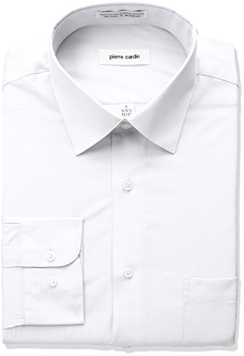 Pierre Cardin Men s Classic Fit Solid Broadcloth Semi Spread Collar Shirt, White, 16"-16.5" Neck 32"-33" Sleeve