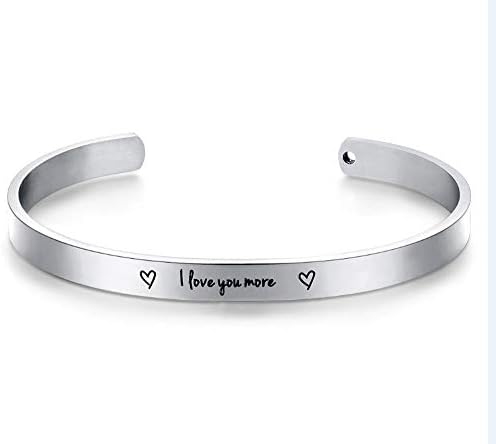 Valentine Collection Open Cuff/Kadaa Inspirational Words Original Stainless Steel Bangle Bracelets for Women (I Love You More)