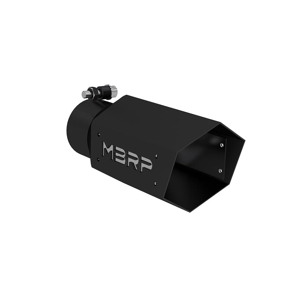 Photo 1 of MBRP Exhaust T5169BLK Black Series Exhaust Tip 3 in. Inlet 10 in. Length Stainless Steel Black Coated 4 in. Tip w/Logo Plate Black Series Exhaust Tip