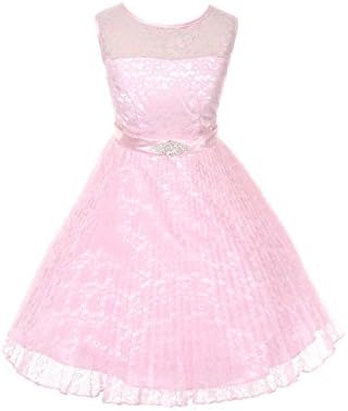 JM DREAMLINE Lovely Tulle Pleated Lace Flower Girl Dress (Pink Size 16)