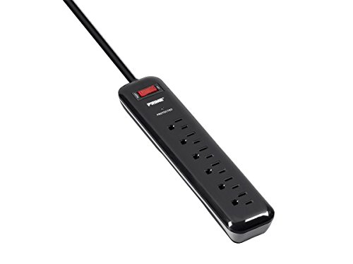 6 Outlet Surge Protector Power Strip with Low-Profile Plug with 4ft Cord, 1000 Joules, Black